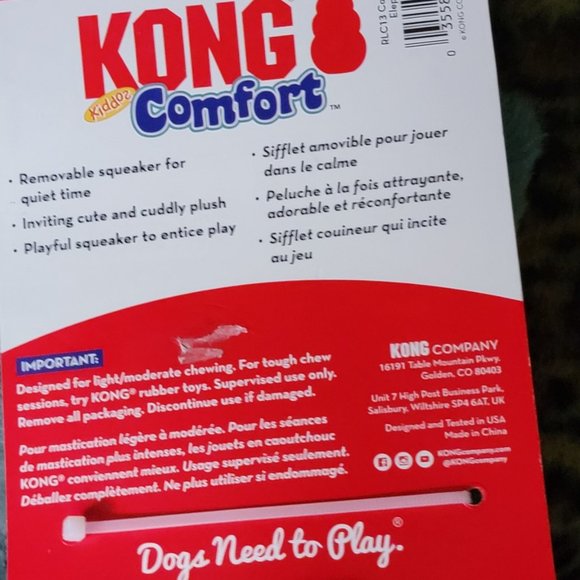 Kong Comforts Dog Toy Plush Elephant w/squeak New w/ Tag! - Picture 4 of 4